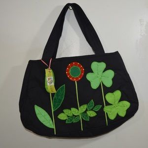 Maika Indo Black Flower Zipper Fabric Tote Bag